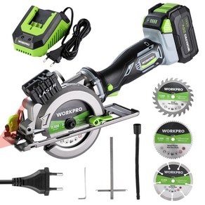 W125231VK WORKPRO 20V 무선 미니 원형 톱 4500RPM 충전식 절단기 전동 전기톱 목공구, 1세트