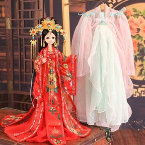 구체관절인형30cm 고전풍 드레스 공주 관절인형 사극인형, 1개, 레드공주+핑크드레스, 30cm