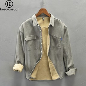 Keep Casual 남자 코듀로이 긴팔 기모 셔츠