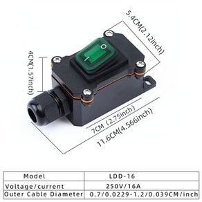 녹색 방수 선박형 스위치 야외 방수 중간 전원 스위치 IP65 단추 스위치 전기 방수 220V 16 30A, 3) Single hole -7-12MM - 16A, 1개