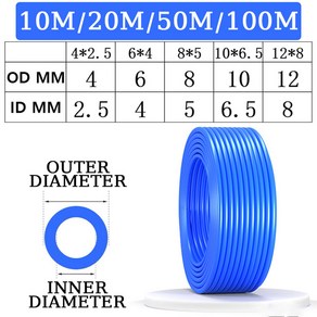 실리콘튜브 호스 공압 에어 호스 플라스틱 튜브 블루 폴리우레탄 10m 20m 50m 100m 4mm 6mm 8mm 10mm 12mm