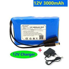 2023 DC 12V 18650 배터리 팩 16800mAh 충전식 배터리 12.6V PCB 리튬 배터리 팩 보호 보드 12.6V 1A 충전기, 12V 3000mAh, 1개