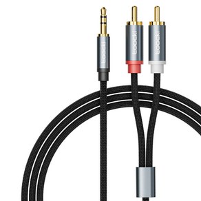 Toocki 3.5mm 3극 AUX 스테레오 케이블, 2m, 희색, AUX to 2RCA 케이블