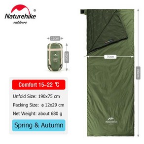 Natuehike LW180 침낭 초경량 캠핑 슬리핑백 여름 침낭 캠핑용품 침낭 네이처하이크 침낭 초경량 코튼 침낭 봄 여름 침낭 야외 하이킹 캠핑 침낭 네이처 하이크 경량 침낭, 1) Geen - 190x75 cm, 1개