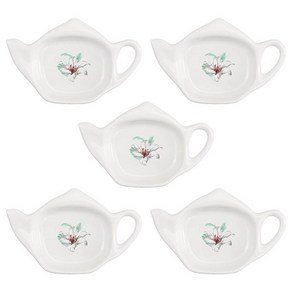 Bicuzat 세라믹 티백 홀더 - 찻주전자 모양 컵받침 5개 - 릴리, 5 PCS, 백합