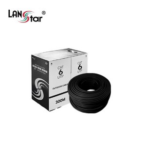 LANstar CAT.6 UTP 옥외용 랜케이블 300M LS-C6OD300 블랙 2중피복 단선 OUTDOOR 실외 랜선 공사용 LSZH 1Gbps 250MHz