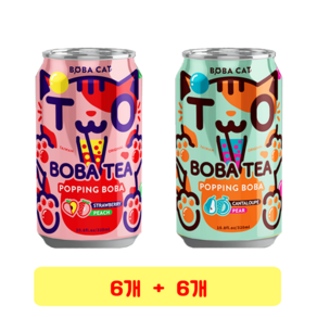 보바티 버블티 복숭아 & 딸기 + 버블티 멜론 & 배, 6세트, 320ml