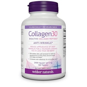 Webbe Natuals Collagen30 주름 방지 1회 제공량당 생체 활성 콜라겐 펩타이드 2 500mg 180알 깊은 주름 잔주름을 줄이고 피부 세포 자극 GMO 프리 유제품 및 글루텐 프리, 1개, 180정