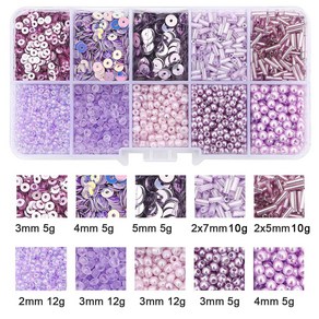 스팽글 구슬 보석 팔찌 제작 세트, 1세트, 연보라색