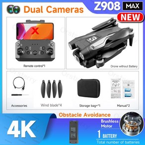드론 Z908 Po Max 프로 전문 4K HD 카메라 Mini4 광학 흐름 현지화 3 면 장애물 회피 쿼드콥터 장난감 선물, 1) Po Black with 1 B, 1개