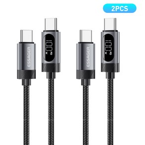 Essage 디스플레이 PD 100W C타입 초고속충전 케이블 iPhone 16 충전지원, 회색, 2개, 2m