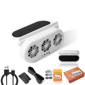 차량용 선풍기 자동차 써큘레이터 배기 태양열 발전 및 USB 충전 창 환풍기 전면 후면 내부 라디에이터 냉각 시스템 3 팬, 1개
