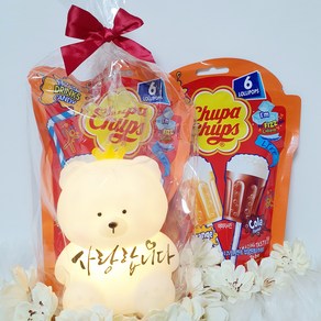 화분마당 화이트데이 LED 큐트왕관 쓴 크라운곰 무드등 막대사탕 화이트칼라, 1개, 220g