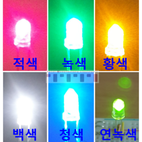 (100개 묶음) 고휘도 발광 다이오드 투명 LED 5파이 (5mm) 아두이노 라즈베리파이 실습용 전자부품 적색 녹색 황색 백색 청색 연녹색, 1개, 적색(100개묶음)