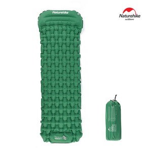 네이처하이크 FC12 에어 매트 싱글 6.5CM 백패킹 초경량 컴팩트 에어백포함, 풋펌프내장형/베개일체형, 아미그린