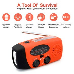 5000mAh 다기능 라디오 손 크랭크 태양 USB 충전 FM AM WB NOAA 날씨 비상 LED 손전등 보조베터리, 5) 2000mAh small oange