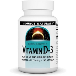 소스내츄럴스 Souce Natuals Vitamin D-3 Suppots Bone & Health* 250 mcg 10 000 IU - 240 Softgels, 1개, 240정