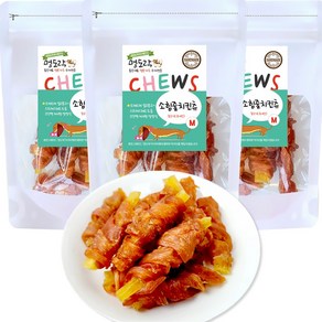 멍도락 국내수제간식 소힘줄스틱 소힘줄 100% 치아치석관리 스트레스해소 도움 강아지껌, 3개, 70g, 소힘줄치킨츄 M