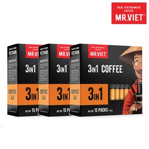 베트남커피 3in1 믹스커피 15T X 3박스 미스터비엣 인스턴트, 255g, 15개입, 3개, 17g