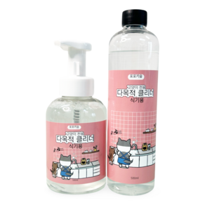 포포키숲 고양이 식기 거품 클리너 세트(식기용 500 mL + 보충형 500 mL), 1개, 500ml