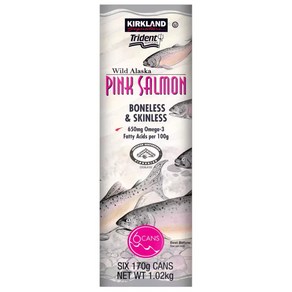 6캔입 코스트코 커클랜드 와일드 알래스카 핑크 살몬 연어 통조림 Kikland Signatue Wild Alaskan Pink Salmon 6 x 170g, 1.02kg, 6개