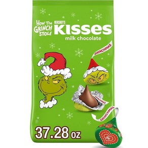 HERSHEY'S KISSES 그린치 밀크 초콜릿 크리스마스 스타킹 스터퍼 캔디 벌크 백, Ginch Kisses, 2.3 Pound (Pack of 1), 1개