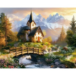 뉴타임즈 다이아몬드 그림 DIY 핸드메이드 애호가 캔버스 무테 모자이크 큐빅 수채화 스타일 아름다운 성 풍경화 홈 인테리어 보석십자수 특별한 선물, 1개, FJ000899-40x50cm