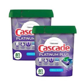 캐스케이드 플래티넘플러스 식기세척기세제 81x2팩 Cascade Platinum Plus ActionPacs Dishwashe Detegent Pods Fesh Scent, 1.25kg, 2개