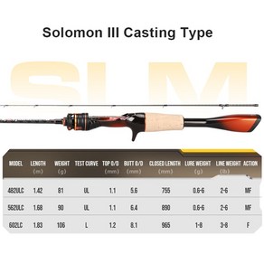 Hista Solomon II 81g 초경량 AA 코르크 그립 DKK-SIC 가이드 전 카본 베이트 캐스팅 스피닝 낚싯대, 01 C482UL