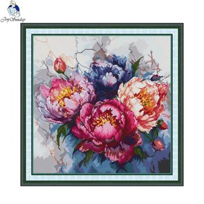 Joy Sunday Paeonia Suffuticosa 크로스 스티치 키트 스탬프 캔버스 Aida 16CT 14CT 11CT DIY 자수 바느질 장식 세트, 14CT White Cloth, 1개