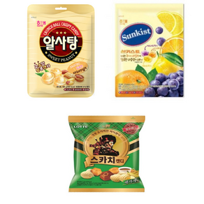 해태제과 썬키스트 317g+스카치 세가지맛 317g+알사탕 319g (대용량), 1세트, 1.13kg