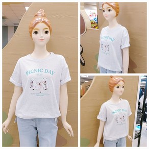 [소이주니어]논현점 24년여름신상 ** 시원한소재 부드러운소재 ** 팔길이 5부 멜란지 강아지티 ** 마네킹 키 155 155 11호 착용 **
