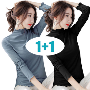 1+1 (2종세트) 1+1 여성 반목 긴팔 이너웨어 슬림핏 봄가을 티셔츠 데일리룩