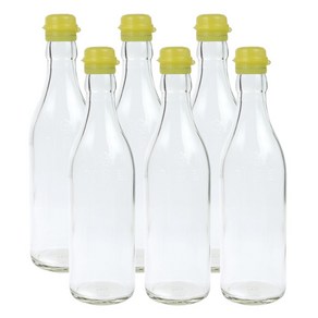 가인글로벌 투명 기름병350 + 코벤트캡 노랑 유리병 참기름병 용기, 6개, 350ml
