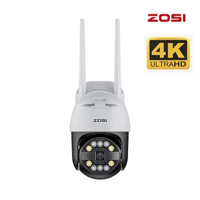 ZOSI WiFi CCTV 실외용 4K 800만화소 초고화질 감시카메라 스타라이트 야경 360도 무선 보안 카메라, C296 화이트, 1개