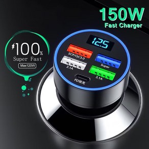 시거잭USB 차량용시거잭 차량용시거잭충전기 시거잭충전기 시거잭 150w 5 포트 자동차 충전기 빠른 충전 pd qc3.0 usb c 자동차 전화 충전기 유형 c led 호환, 검은색