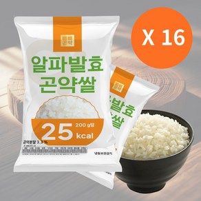 빼빼곤약 알파발효 곤약쌀 [취사 후 냉동보관 가능한 100g당 12.5kcal], 200g, 16개