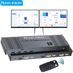 Navceke HDMI DP KVM 스위치 2 대 컴퓨터용 2 인 2 아웃 2x2 4K 144Hz 듀얼 모니터 확장 디스플레이 8K USB KVM 스위처(배터리 없음), ZY-AK10, 1개