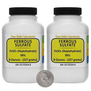 Ferrous Sulfate [FeSO4] 99% ACS Grade Powder 1 Lb in Two Space-Saver Bottles