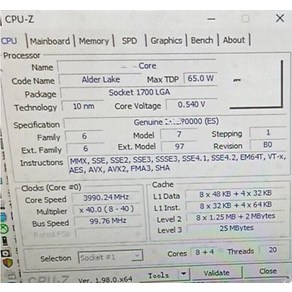 코어 i7-12700 ES QXQ4 1.0GHz 8P 4E 12 20 스레 25MB 65W LG 호환 호환A1700 CPU 프로세서, 1개