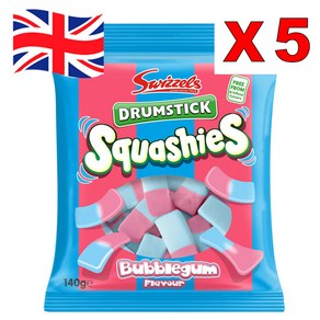 [영국발송] 5봉지 스위즐스 드럼스틱 스쿼시 버블검 맛 Swizzels Bubblegum, 5개, 120g