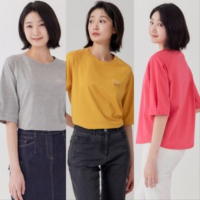 [지센] 여성 면스판 자수 스몰포인트 라운드 5부티셔츠(색상3종) 면94% LCTSP324