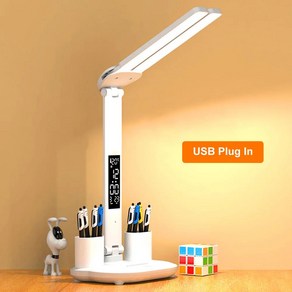 책상스탠드 LED조명 더블 헤드 데스크 램프 터치 조명 눈 보호 테이블 펜 홀더 포함, 2.usb plug-in