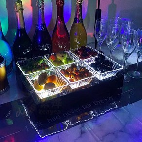 충전식 클럽 LED 안주 VIP 특수조명 과일 접시 그릇, 1개, 6칸 검정 비발광 (판 포함)