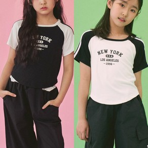 키엔미 배색 테이프티셔츠 슬림핏 주니어티셔츠 캐주얼 여아 초등학생옷 코디