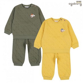 아가방 중계점 제프 삼중지 상하 2Colo (KHAKI YELLOW) *24년 겨울신상* 귀여운 곰돌이 포인트 누빔 디자인의 상의와 밴딩 팬츠 구성의 상하복 세트