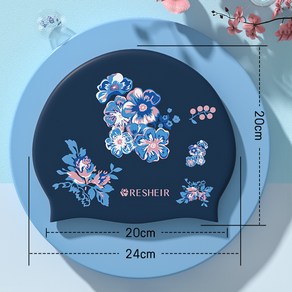 패션 실리콘 수영 모자 방수 인쇄 수영 모자 여성 대형 귀 보호 수영 모자 수영 액세서리, 검은 꽃, 1개