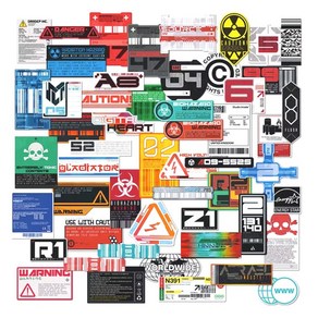 53장 바코드 방사능 사이버펑크 위험 미래 아포칼립스 아마겟돈 캐릭터 여행 캐리어 캠핑 노트북 아이패드 라벨 로고 방수 꾸미기 스티커 모음 세트