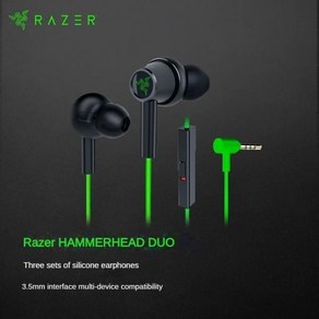 Raze HAMMERHEAD DUO 게이밍 이어폰 듀얼 코어 인이어 스테레오 음악 스포츠 헤드셋 마이크 헤드폰 포함 유선 이어버드 3.5mm, 녹색, 1) geen