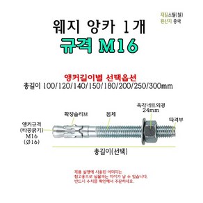 웨지 앙카 M20 길이 120 150 200 250 300mm - 웻지 볼트 스터드 앵커 콘크리트 스크류 타격 세트, 120mm, 1개